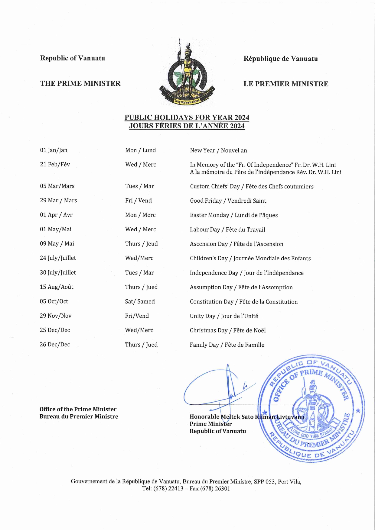 Public Holidays 2024 Prime Minister's Office Official Website